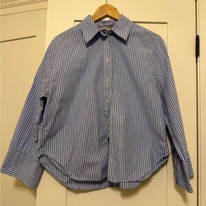 H&M Women’s 100% Cotton Oversized Boxy Blue Striped Button Down Shirt - Size S-L